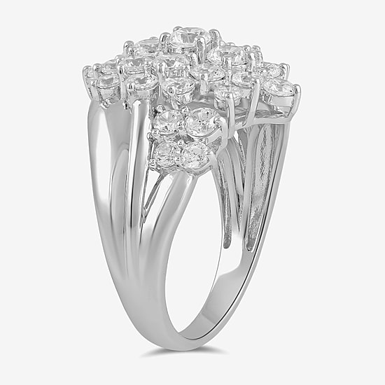 Womens 2 CT. Lab Grown White Diamond 10K Gold Flower Cluster Cocktail Ring