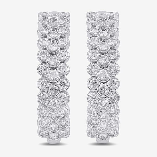 Womens 2 CT. T.W. Lab Grown White Diamond Sterling Silver 23.9mm Hoop Earrings