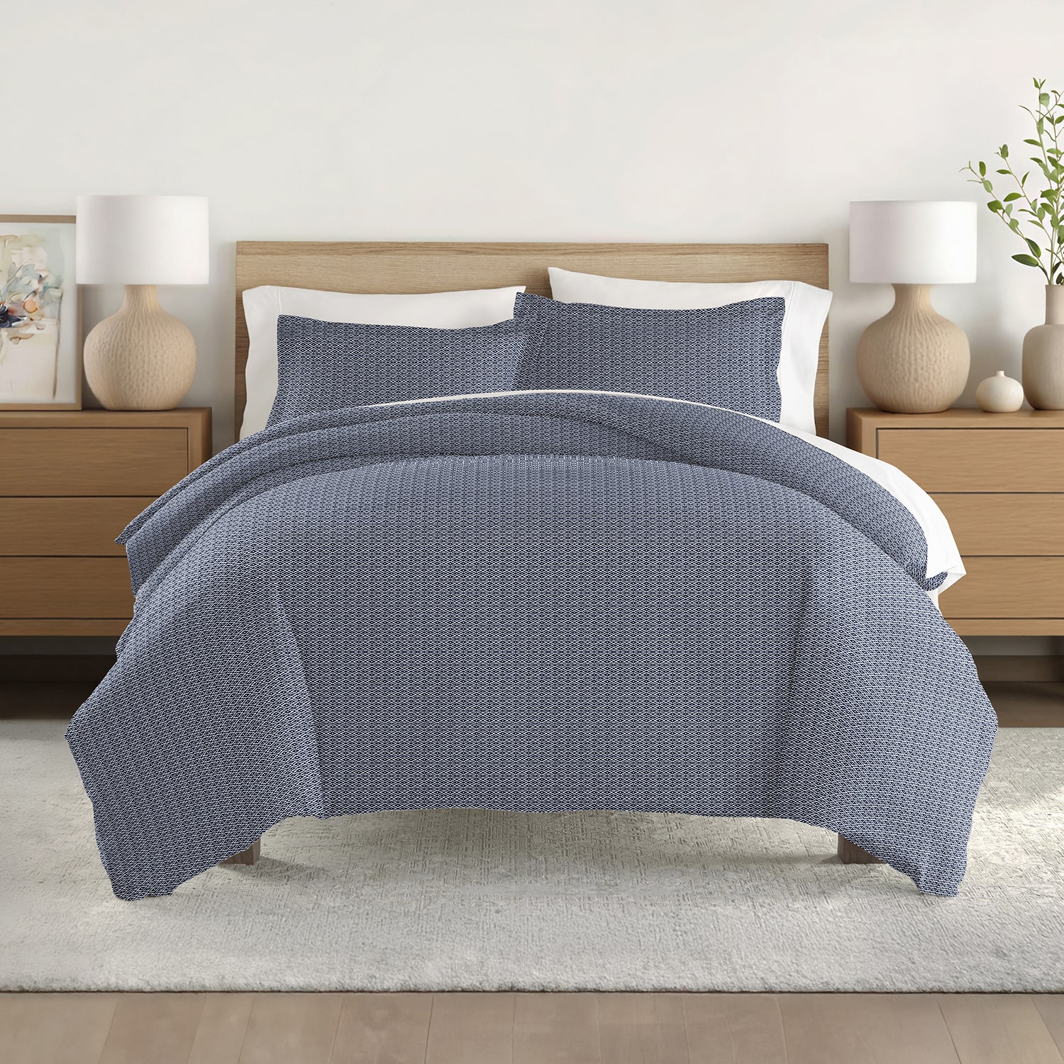 Casual Comfort Premium Ultra Soft Blue Diamond Pattern Duvet Cover Set