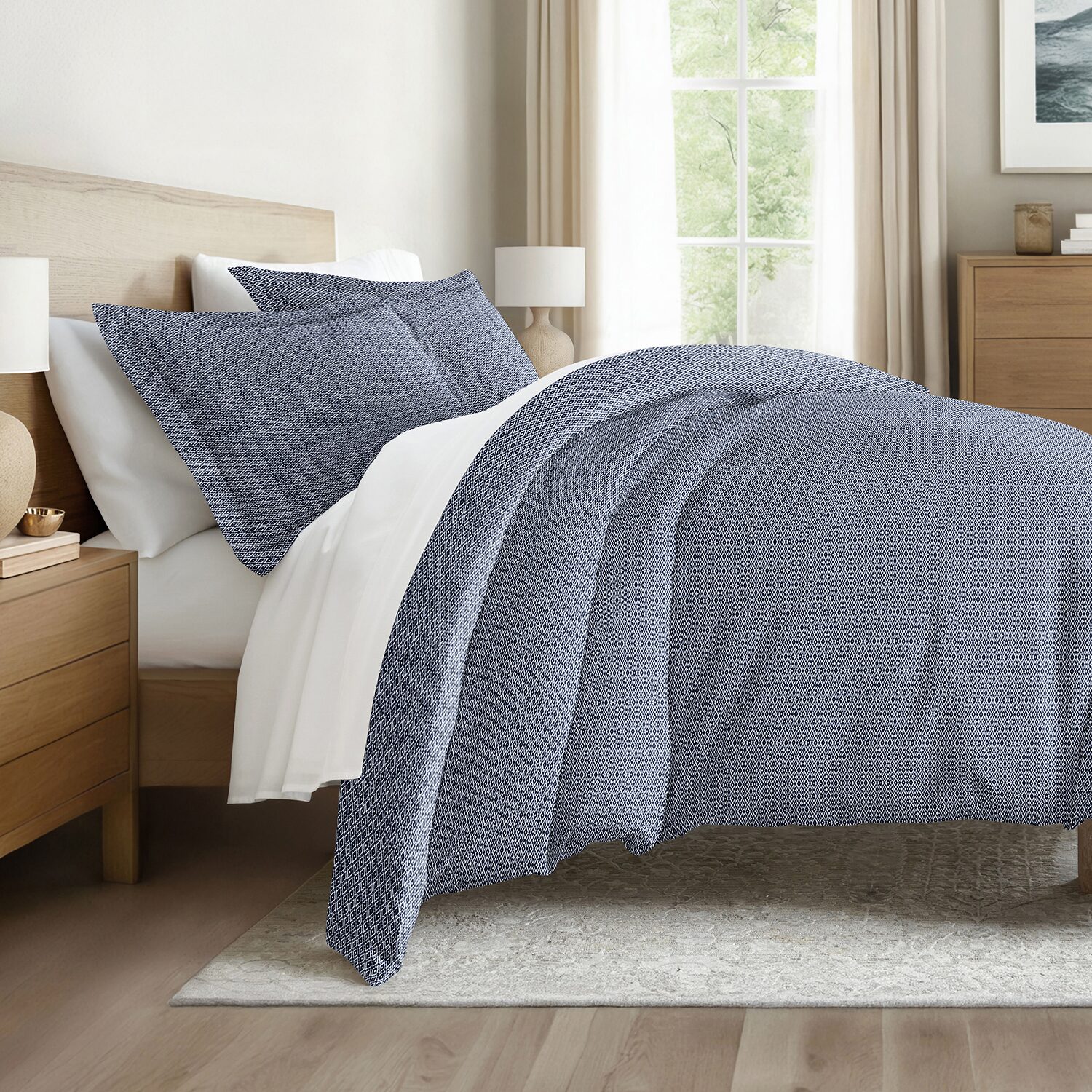 Casual Comfort Premium Ultra Soft Blue Diamond Pattern Duvet Cover Set
