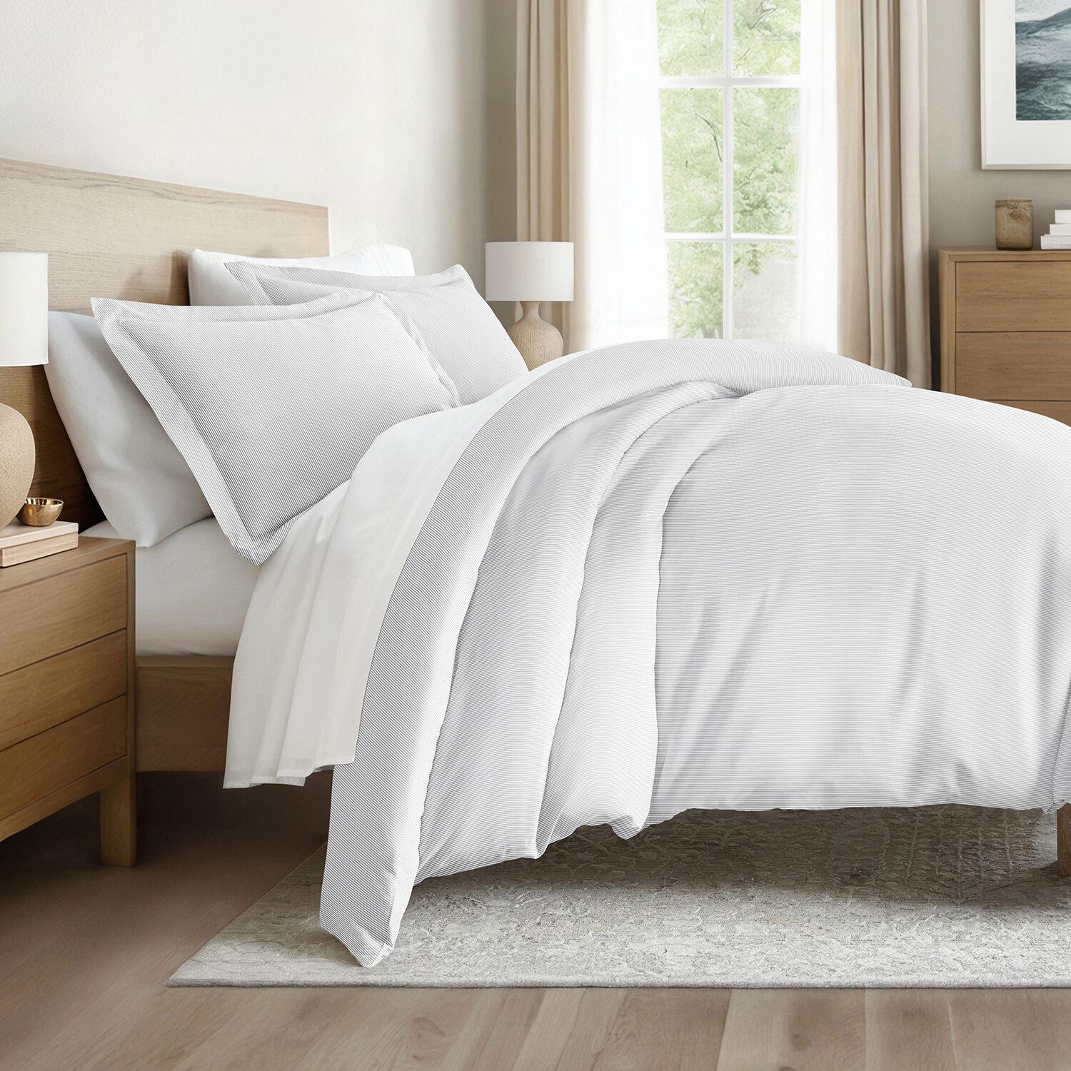 Casual Comfort Premium Ultra Soft Pinstriped Duvet Cover Set