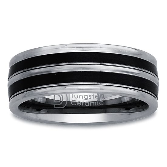 Mens 8mm Tungsten Carbide & Black Ceramic Wedding Band
