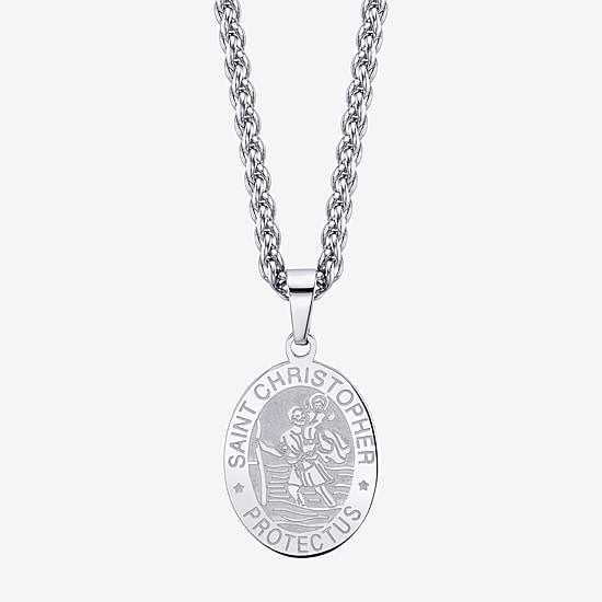 J.P. Army Men's Jewelry Saint Christopher Stainless Steel 24 Inch Cable Pendant Necklace