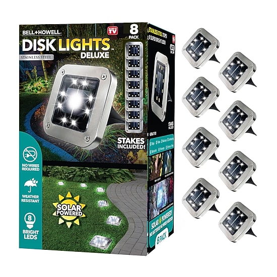Bell + Howell 8 LED Super Bright Solar Powered Square Disk Light with Auto On/Off Waterproof and Rust-Free 