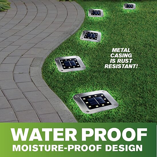 Bell + Howell 8 LED Super Bright Solar Powered Square Disk Light with Auto On/Off Waterproof and Rust-Free 