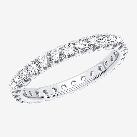 (H-I / Si1-Si2) Womens 2MM 1 CT. T.W. Lab Grown White Diamond 10K Gold Eternity Wedding Band