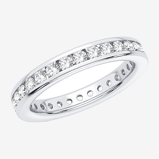 (H-I / Si1-Si2) Womens 3MM 1 CT. T.W. Lab Grown White Diamond 10K Gold Eternity Wedding Band