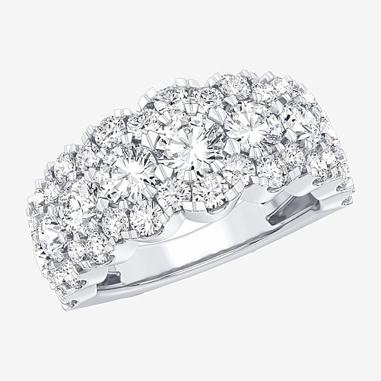 (H-I / Si1-Si2) Womens 9M 3 CT. T.W. Lab Grown White Diamond 10K Gold Anniversary Band