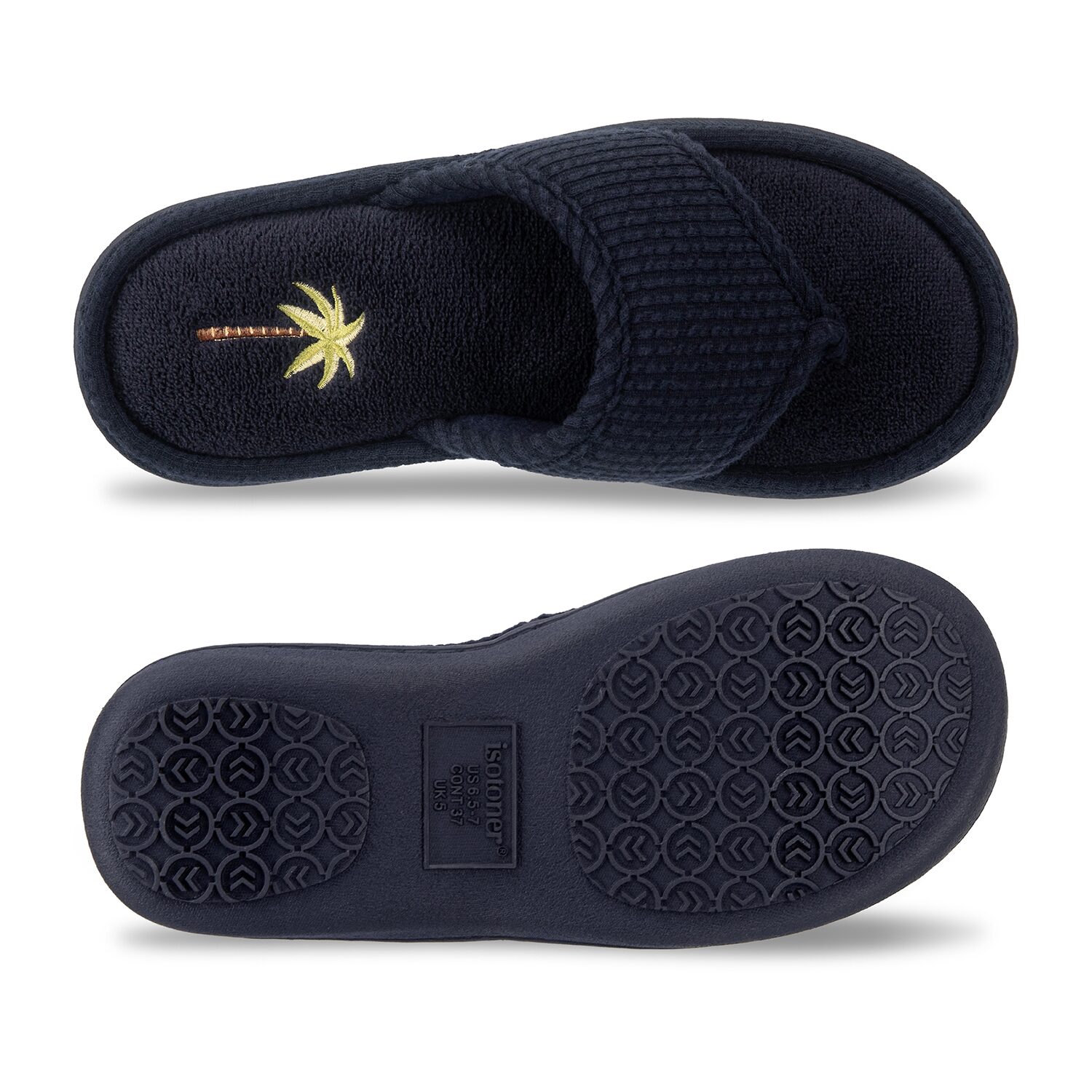 Isotoner Seersucker Thong Womens Round Slip-On Shoe
