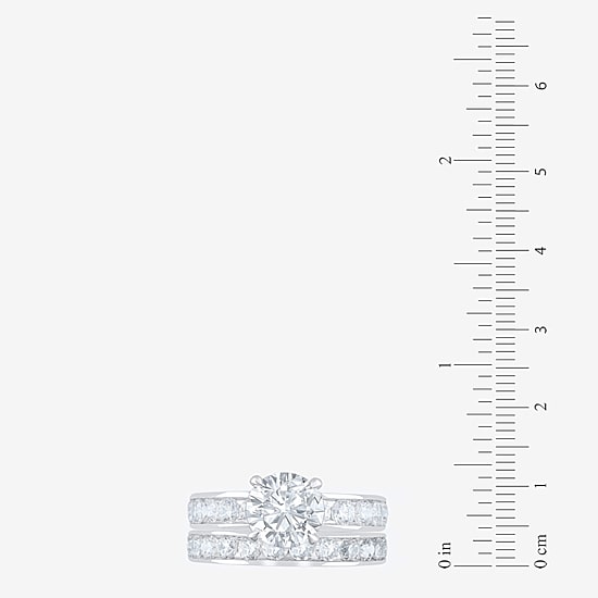 (F / Vs2) Unisex Adult 5 CT. T.W. Lab Grown White Diamond 10K Gold Round Side Stone Bridal Set