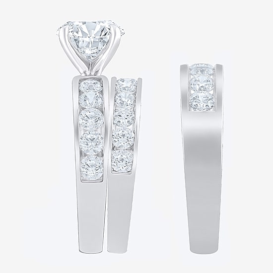 (F / Vs2) Unisex Adult 5 CT. T.W. Lab Grown White Diamond 10K Gold Round Side Stone Bridal Set