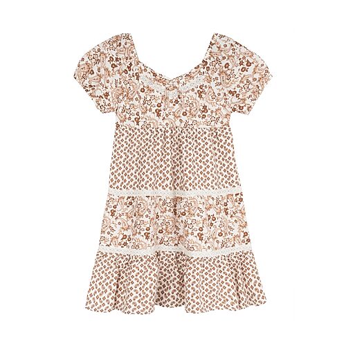 Rare Editions Big Kid Girls Short Sleeve A-line Dress In Brown