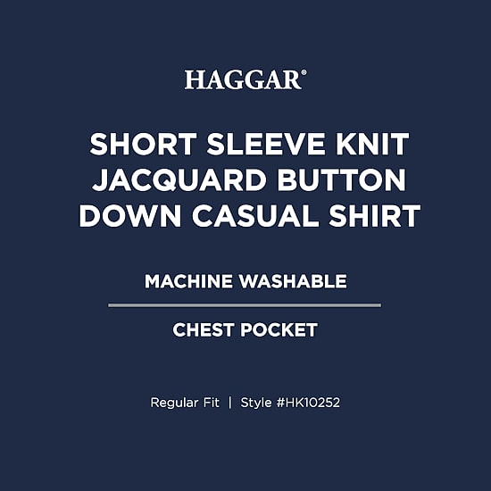Haggar Knit Jacquard Mens Short Sleeve Regular Fit Button-Down Shirt