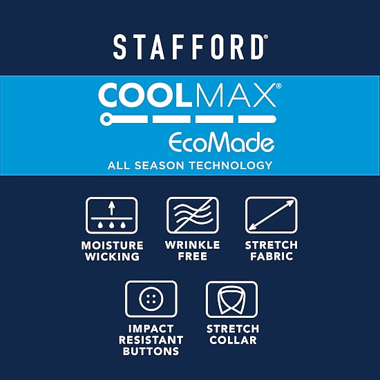 Stafford Coolmax All Season Ecomade Oxford Mens Regular Fit Stretch Fabric Wrinkle Free Long Sleeve Dress Shirt