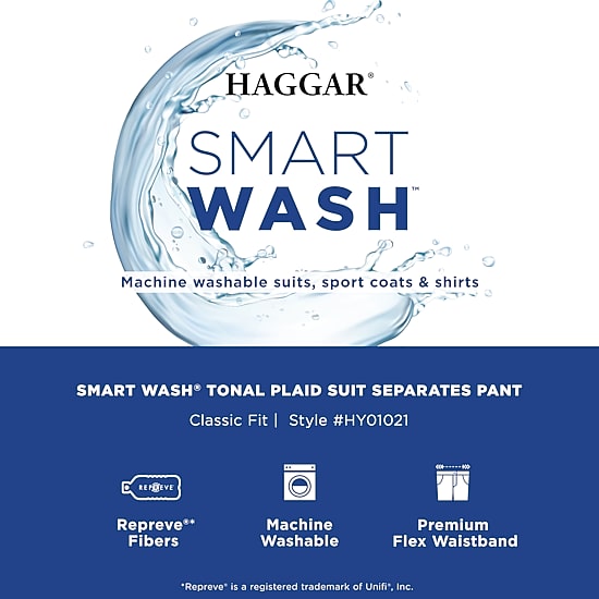 Haggar Smart Wash Mens Stretch Fabric Classic Fit Plaid Flat Front Suit Pant