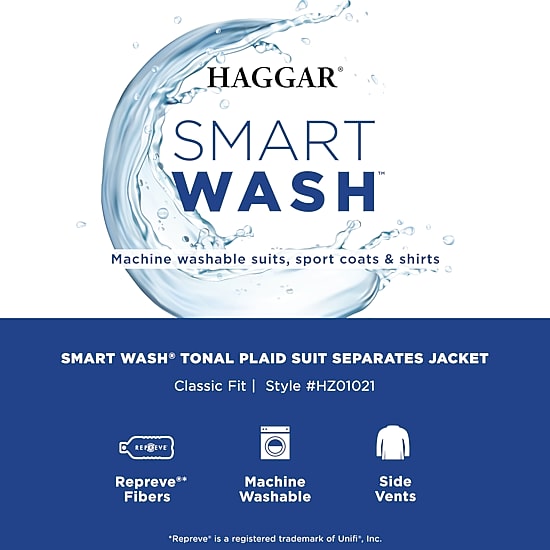 Haggar Smart Wash Mens Classic Fit Plaid Suit Jacket