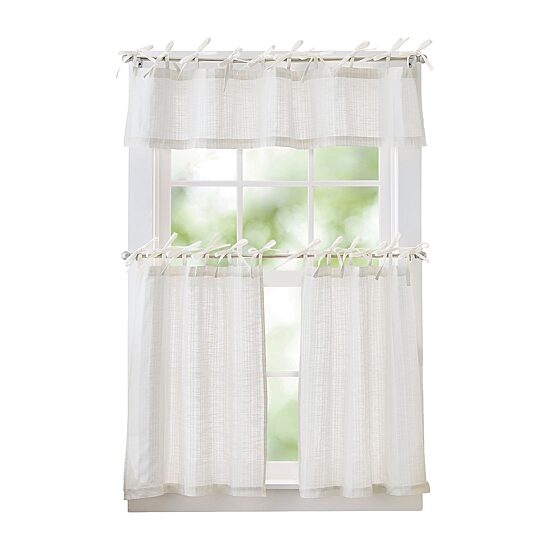 CURTIANWORKS Tie Tab Woven Stripe Rod Pocket Tailored Valance