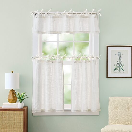 CURTIANWORKS Tie Tab Woven Stripe Rod Pocket Tailored Valance