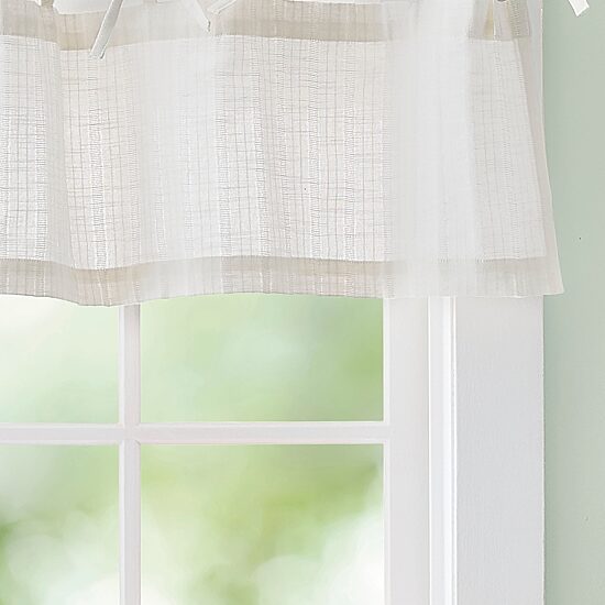 CURTIANWORKS Tie Tab Woven Stripe Rod Pocket Tailored Valance