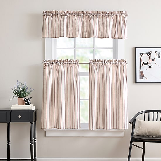 CURTAINWORKS Banner Stripe 3-pc. Rod Pocket Kitchen Curtains & Drapes Window Set