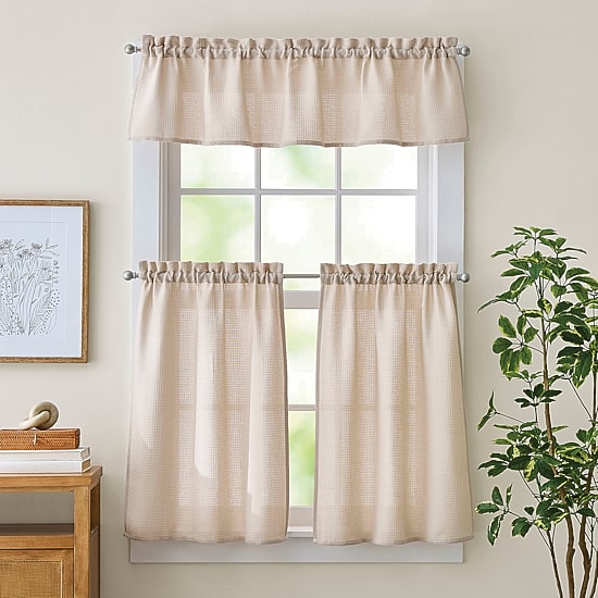 CURTIANWORKS Eldridge Waffle 3-pc. Rod Pocket Kitchen Curtains & Drapes Window Set