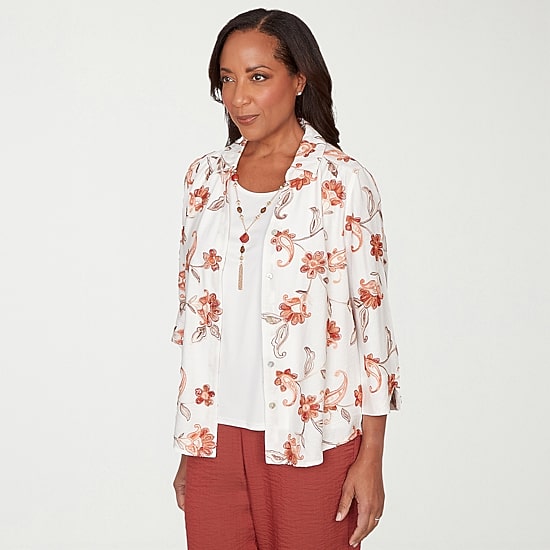 Alfred Dunner Spice Market Womens 3/4 Sleeve Layered Top