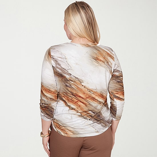 Alfred Dunner Spice Market Womens Split Crew Neck 3/4 Sleeve T-Shirt