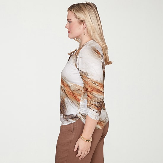 Alfred Dunner Spice Market Womens Split Crew Neck 3/4 Sleeve T-Shirt