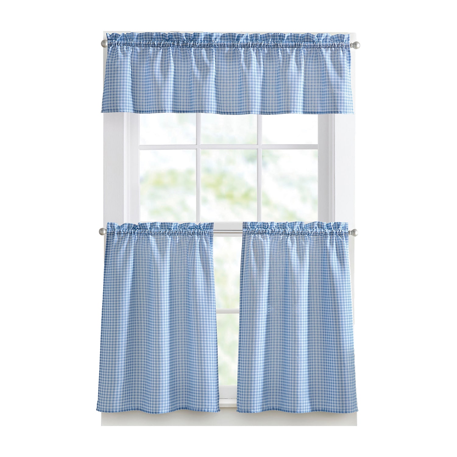 CURTIANWORKS Gingham 3-pc. Rod Pocket Kitchen Curtains & Drapes Window Set