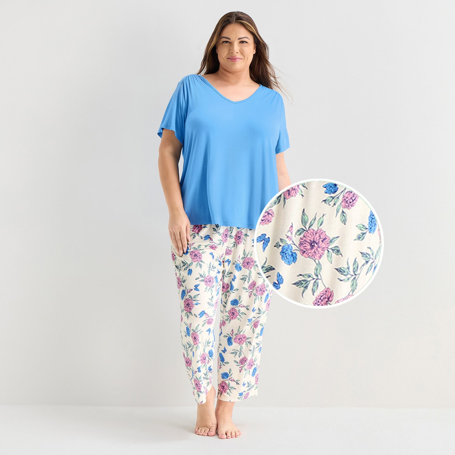 Liz Claiborne Cool and Calm Womens V-Neck Short Sleeve 2-pc. Plus Pajama Set