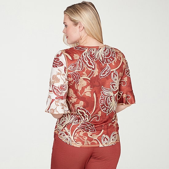 Alfred Dunner Spice Market Womens Crew Neck Elbow Sleeve T-Shirt