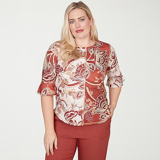 Alfred Dunner Spice Market Womens Crew Neck Elbow Sleeve T-Shirt