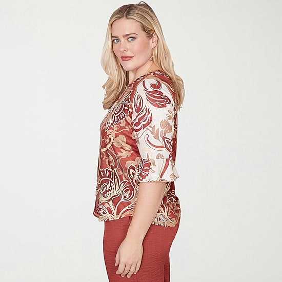 Alfred Dunner Spice Market Womens Crew Neck Elbow Sleeve T-Shirt