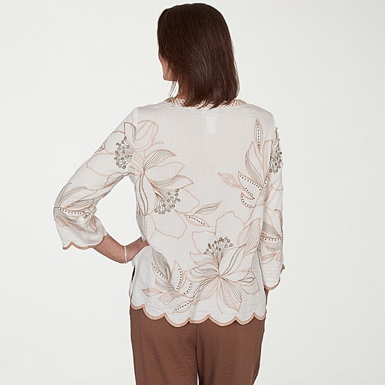 Alfred Dunner Spice Market Womens V Neck 3/4 Sleeve Blouse