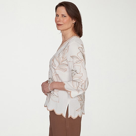 Alfred Dunner Spice Market Womens V Neck 3/4 Sleeve Blouse