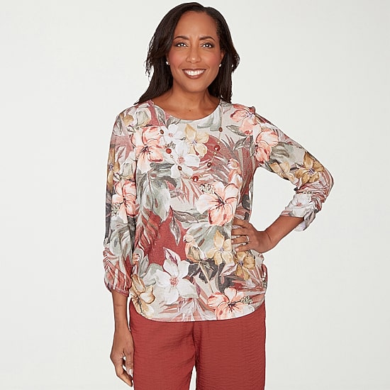 Alfred Dunner Spice Market Womens Crew Neck 3/4 Sleeve T-Shirt