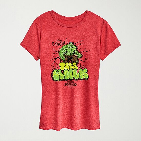 Brand New Day The Hulk Womens Crew Neck Short Sleeve Regular Fit Hulk Spiderman Graphic T-Shirt