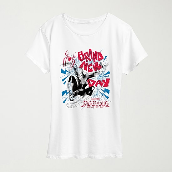 Brand New Day Zine Womens Crew Neck Short Sleeve Regular Fit Spiderman Graphic T-Shirt