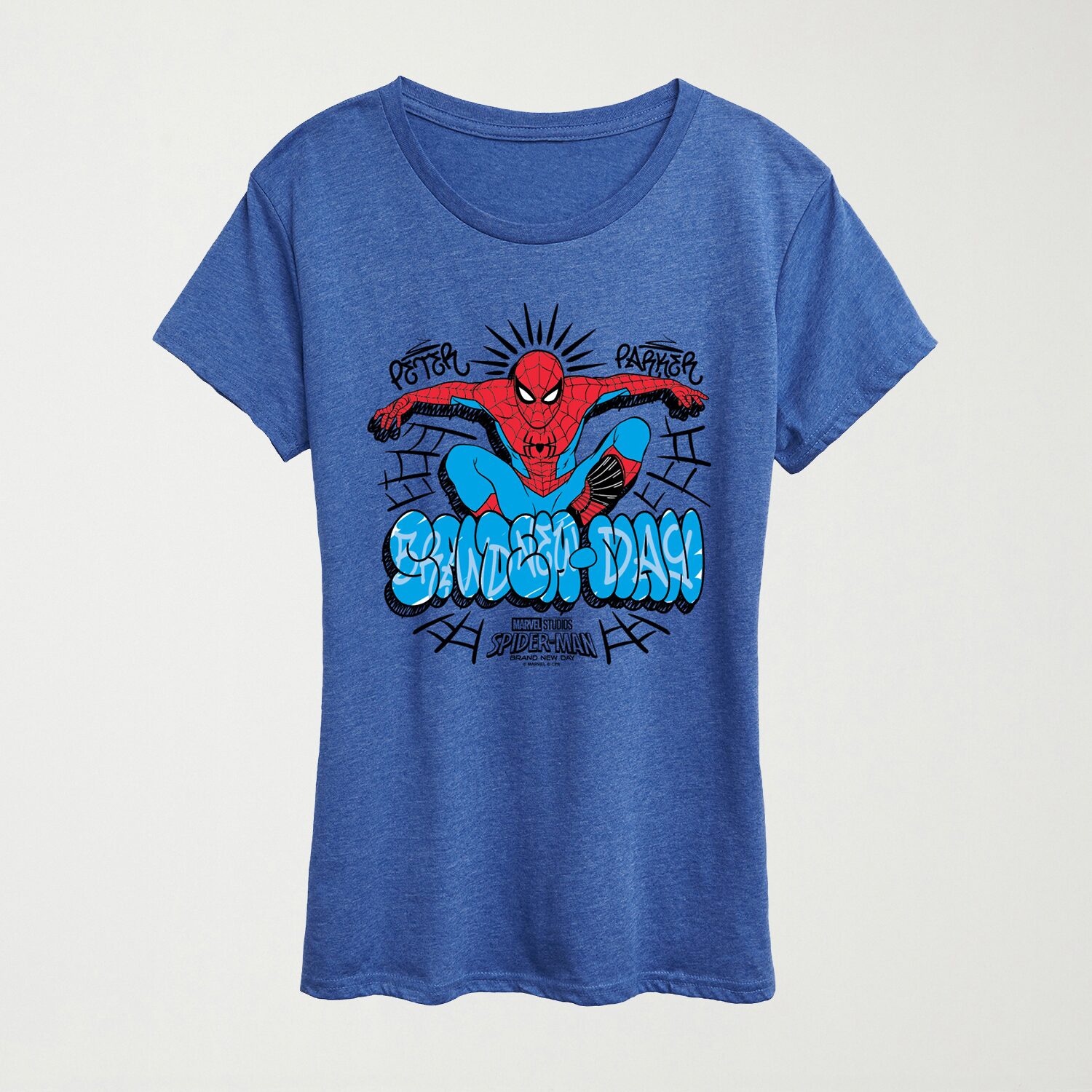 Brand New Day Peter Parker Womens Crew Neck Short Sleeve Regular Fit Spiderman Graphic T-Shirt