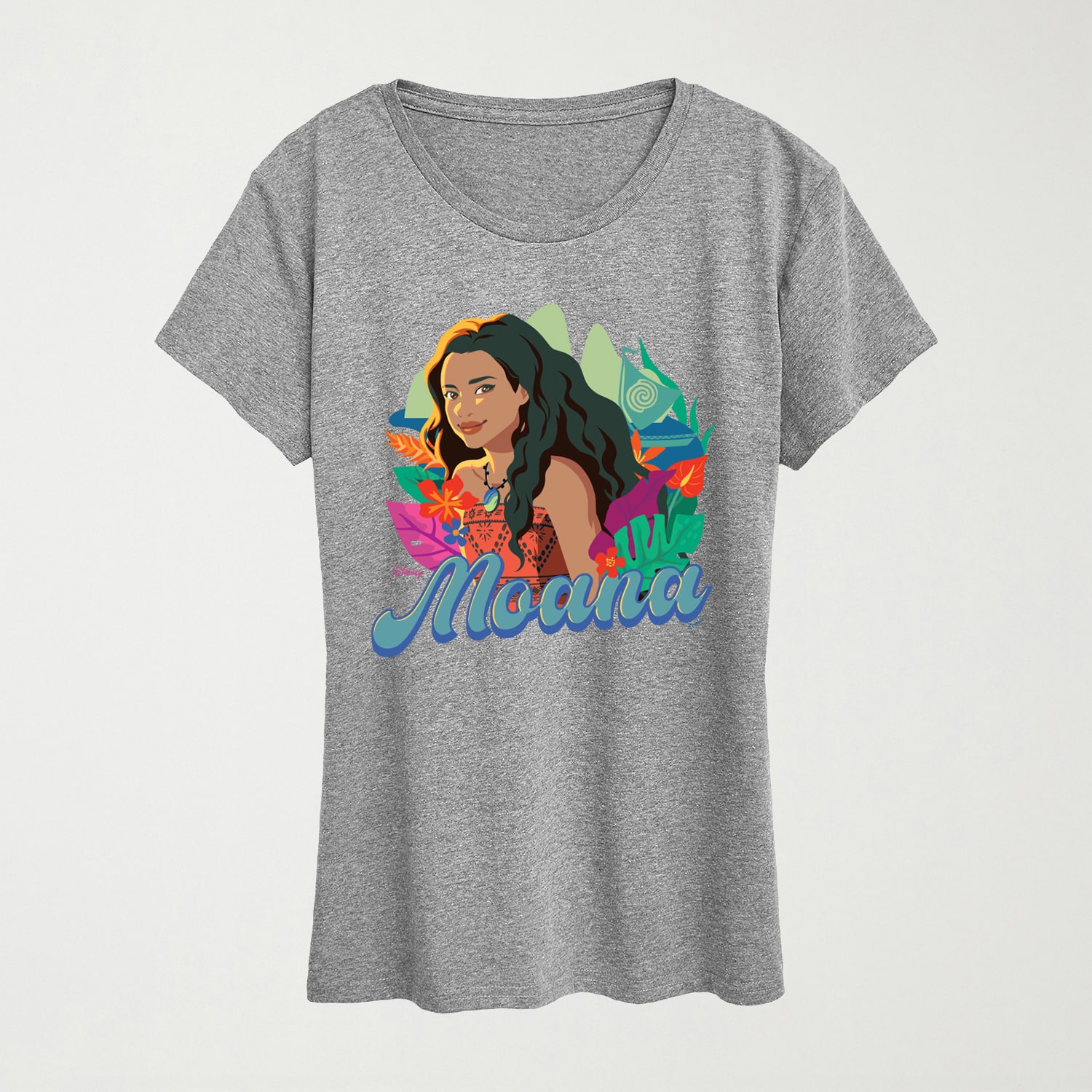 Florals Womens Crew Neck Short Sleeve Regular Fit Moana Graphic T-Shirt