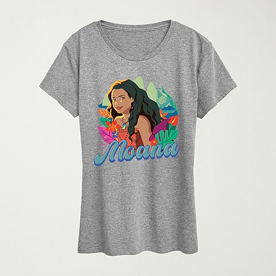 Florals Womens Crew Neck Short Sleeve Regular Fit Moana Graphic T-Shirt