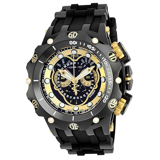 Invicta® Venom Mens Black Dial Gold-Tone Stainless Steel Bracelet Strap Watch 20430