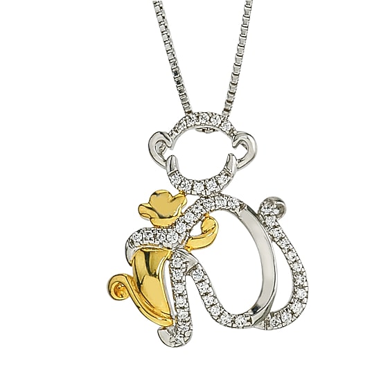"Mother And Daughter" Monkey Womens 1/8 CT. T.W. Natural White Diamond 10K Gold Sterling Silver 18 Inch Pendant Necklace
