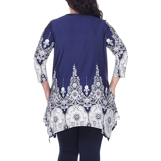 White Mark Plus Dulce Womens Henley Neck 3/4 Sleeve Tunic Top