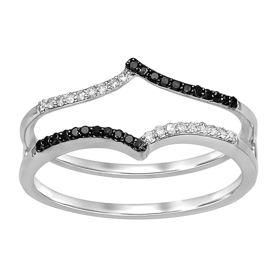 Midnight Black Womens 1/7 CT. T.W. Natural Black Diamond 14K Gold Wedding Ring Guard