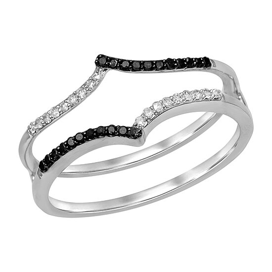 Midnight Black Womens 1/7 CT. T.W. Natural Black Diamond 14K Gold Wedding Ring Guard