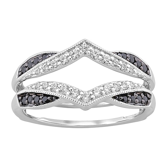 Midnight Black Womens 1/3 CT. T.W. Natural Black Diamond 14K Gold Ring Guard