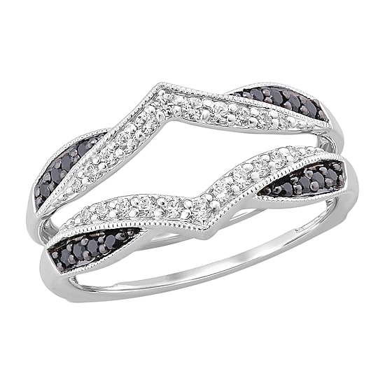 Midnight Black Womens 1/3 CT. T.W. Natural Black Diamond 14K Gold Ring Guard