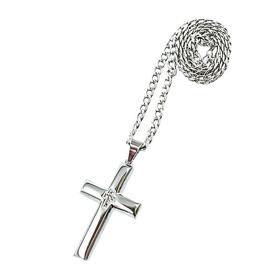 Mens 1/10 CT. T.W. Natural White Diamond Stainless Steel Cross 2-pc. Jewelry Set