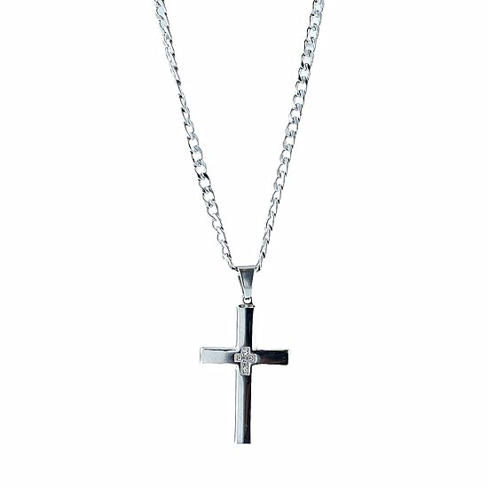 Mens 1/10 CT. T.W. Natural White Diamond Stainless Steel Cross 2-pc. Jewelry Set